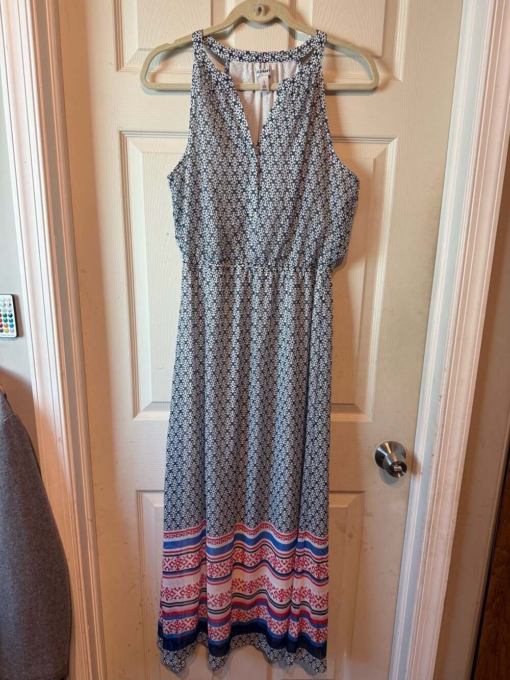 Old Navy Blue White Pattern Halter Neck Petite Maxi Dress